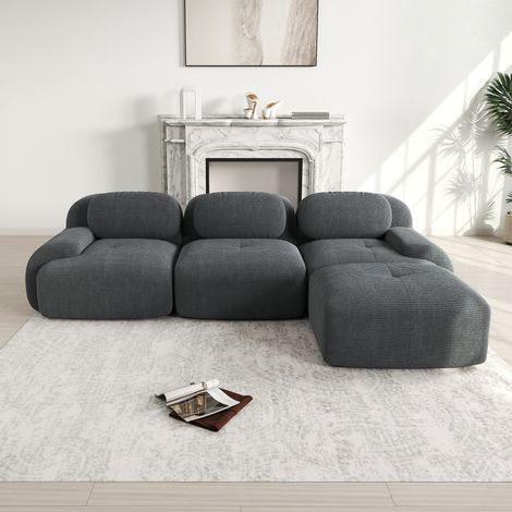 298x178x75 cm – Modulares Sofa mit geschwungenen Armlehnen – Hochwertige Schaumstoffkissen – Ideal für Wohn- oder Schlafzimmer – Grau