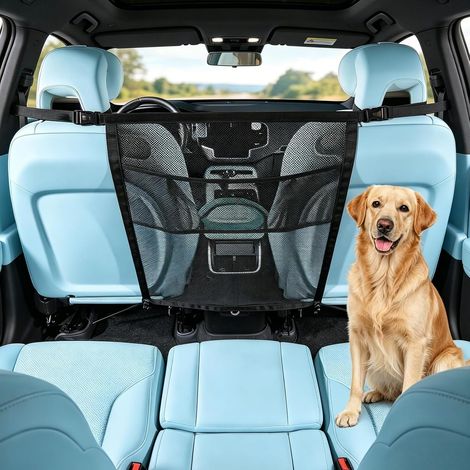 Universal Dog Net for Dogs, Car Separator, Front Seat Barrier, Safety Barrier for Dogs, Car and Dogs, Adaptable SUV Robust and Easy to Install, 69 x 57 cm (1/5)