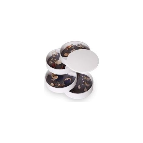 Boîte à bijoux de rangement pour femmes, 4 niveaux rotatifs, idéale pour bagues, boucles d'oreilles et colliers. Cadeau d'anniversaire parfait pour filles et femmes. Forme ronde, ABS, blanc. (1/5)