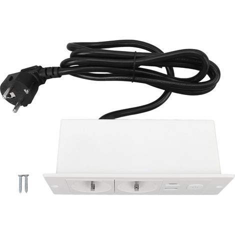 Ortviai Prise murale intégrée 3-en-1 USB-C pour bureau, avec interrupteur et câble, 16 A, 175 x 62 x 60 mm (1/5)