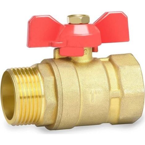 Valvola a sfera in ottone da 1 pollice con maniglia a farfalla rossa – filettatura maschio/femmina, foro pieno DN25 PN16 (1/4)
