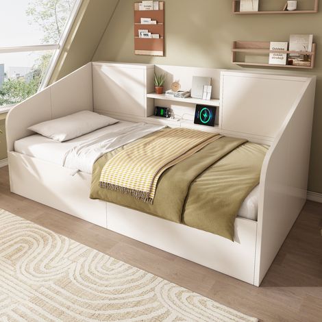 letto contenitore 90x190 con USB idraulico bianco HAVRYA (1/5)