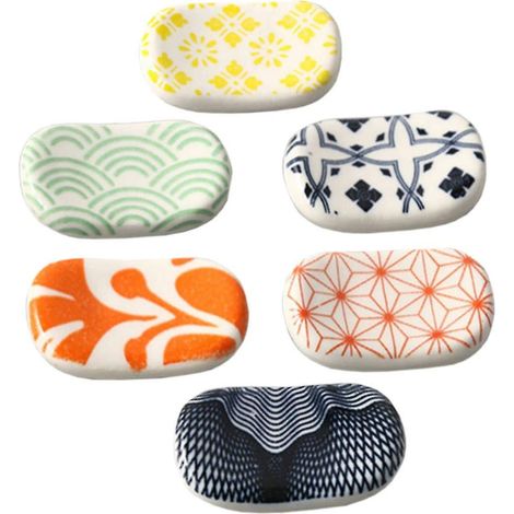 Set aus 6 handbemalten Keramik-Essstäbchenhaltern im japanischen Stil für Essstäbchen und Gabeln.