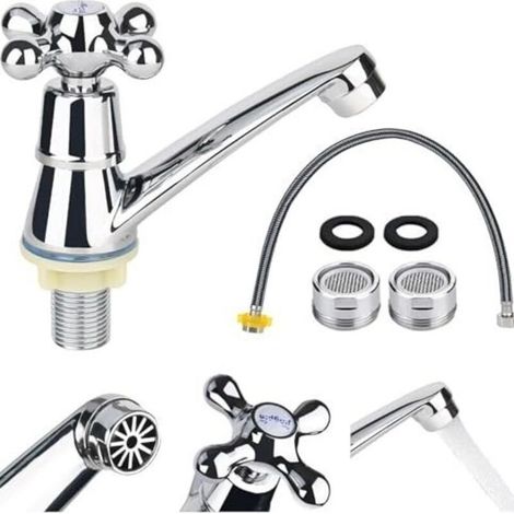 Robinet d'eau froide, robinet simple, robinet d'eau froide avec couvercle, robinet d'eau froide de salle de bain avec filtre et double tuyau, accessoires d'eau froide pour lavabo de s (1/5)