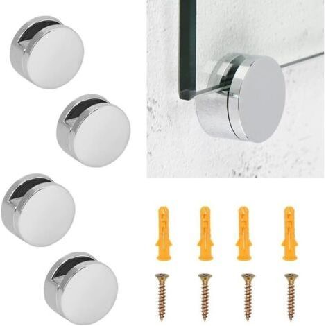 TAISHENGDA 4 PCS Support Miroir Mural Fxation Clips Salle de Bain, Pinces Rondes Miroir Inox, Pince à Verre en Acier Inoxydable avec 4 Vis et 4 Tubes d'Expansion pour Miroir Famille, Hôtel (Argent) (1/5)