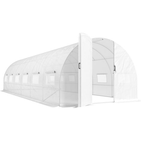 Serre tunnel de jardin 24m², abri de culture avec portes et 12 aérations anti-insectes, 295x798x199cm, blanc (1/5)