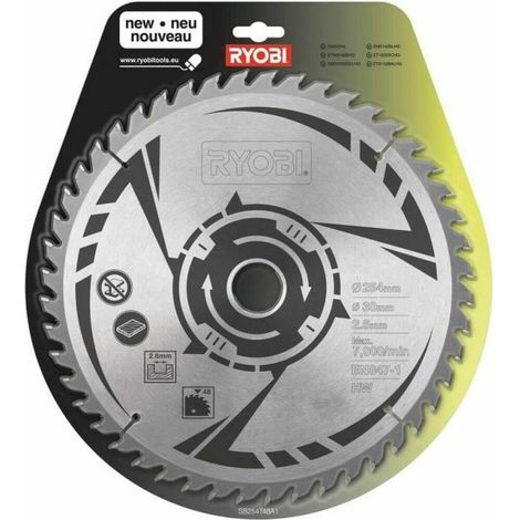 RYOBI - Hoja de carburo 48 dientes diam. 254 mm - diámetro interior 30 mm - espesor 2,6 mm para EMS254L / RTS1800 / RTMS1800... - SB254T48A1 (1/3)