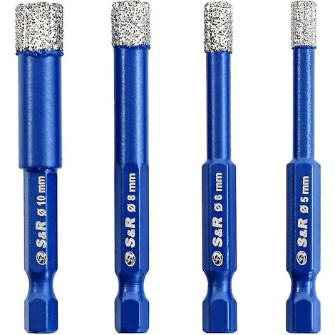 Lot de 4 forets diamantés - 5, 6, 8, 10 mm - Pour carrelage en céramique, porcelaine, verre et pierre (1/5)