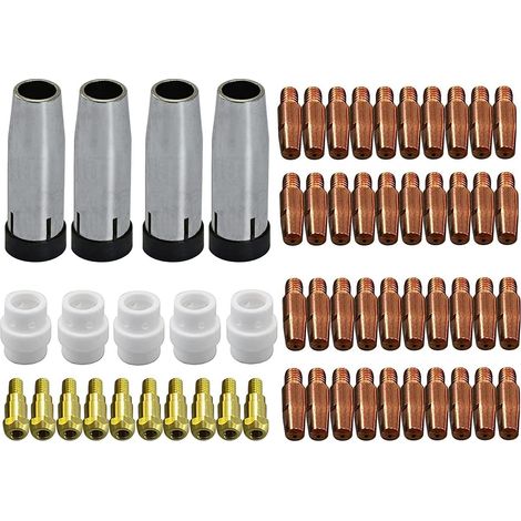 MIG MAG Électrodes Contact M6 0,9mm 140.0169 Buse Conique Gaz 145.0080 Pointe de Soudure 142.0003 Buse Diffuseuse Gaz Céramique 012.0183 pour torche de soudure 24KD MB24 CO2 59pcs (1/5)