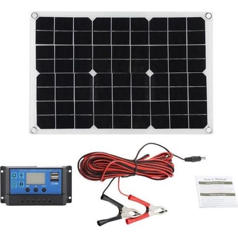 Kit photovoltaïque - GXU - Panneau solaire 20W flexible - Contrôleur solaire 10A - Pour camping-car et caravane (1/4)