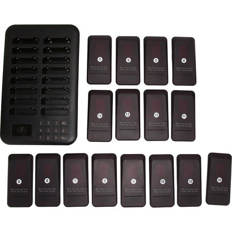 Système d'appel sans fil : 1 poste de commande, 16 pagers, portée de 800 mètres, étanche, prise UE 100-240 V.