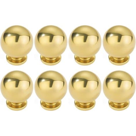 Poignées de tiroir (lot de 8), boutons ronds en métal plaqué or, vis de 2,2 cm incluses - pour coiffeuses, tiroirs, armoires - Or (1/5)