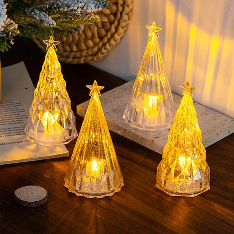 Mini árbol de Navidad luminoso de 4 piezas, decoración navideña, adorno de escritorio, luz nocturna navideña. (1/2)