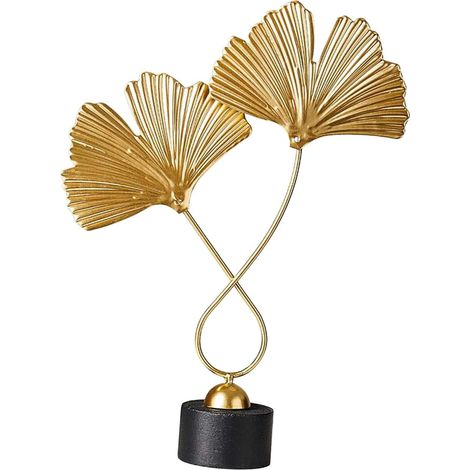 Sculpture Feuille De Ginkgo - En Fer Et Bois - Décoration De Table Moderne - 2 Pièces (1/5)