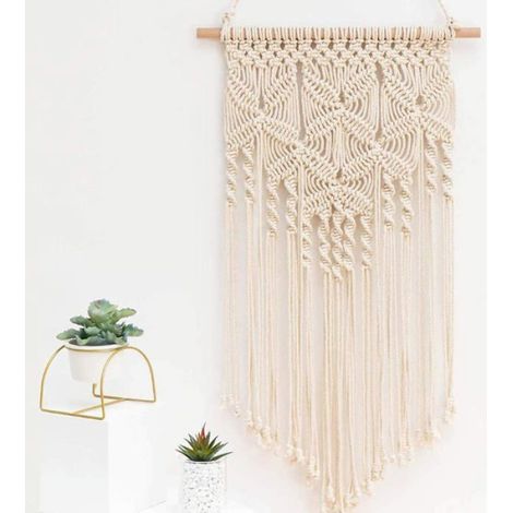 Tapisserie tissée à la main, décoration intérieure et extérieure de style bohème, mariages, salons,chambres (rectangle blanc). (1/4)
