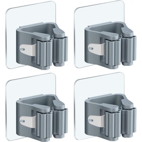 Porte-balai, lot de 4, sans perçage, fixation murale, support auto-adhésif pour armoire, cuisine, salle de bain, jardin, maison, garage (1/4)