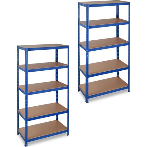 2x Scaffale in Metallo, Capacità fino a 875 kg, 5 Ripiani ad Incastro da Cantina HLP 180x90x45cm Acciaio MDF, Blu (1/5)