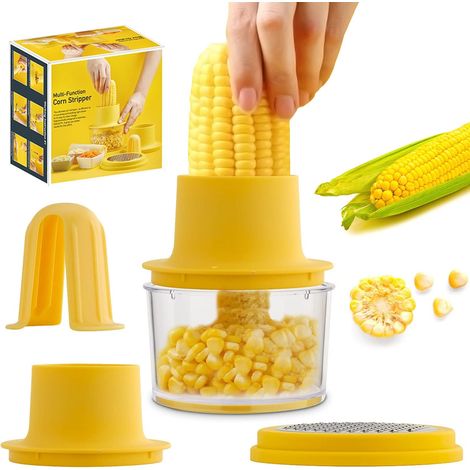 BEBUSINGOTO Pelador de maíz multifuncional 4 en 1 de acero inoxidable con tazón, para rallador de jengibre, zanahoria y papa, sin costuras, antisalpicaduras y más resistente. (1/5)