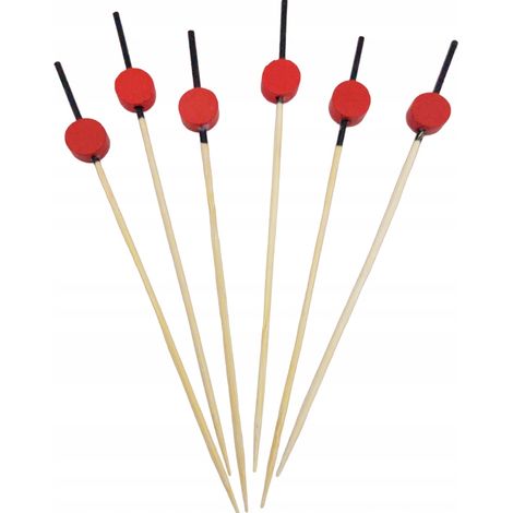 Cure-dents de banquet en bambou « cercle rouge » 12 cm, lot de 100 (1/4)