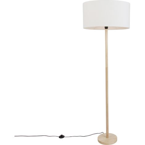 QAZQA Wooden Floor Lamp with Oval Linen Shade White 50cm - Mels