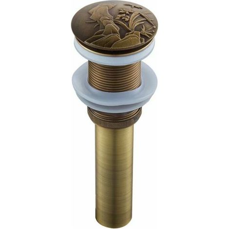 Bonde de Vidage Lavabo Automatique Push Open pour Lavabo ,Bouchon de vidage en Laiton Antique Clic-clac Pop-up Sans Trop-plein ,Système de Vidage Accessoire de Salle de Bain Universel, (1/4)