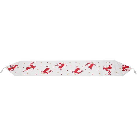 Chemin de table de Noël, tissu imprimé rennes blancs, nappe décorative. (1/5)