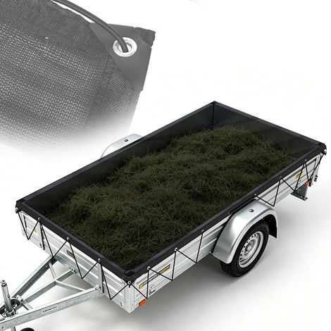 Filet Remorque à Mailles Fines 2 × 3,5 m, Filet de Protection pour Remorque Noir avec Ø6 mm Cordon Élastique, pour Feuilles, Branches, Foin, Tonte de Gazon (1/5)