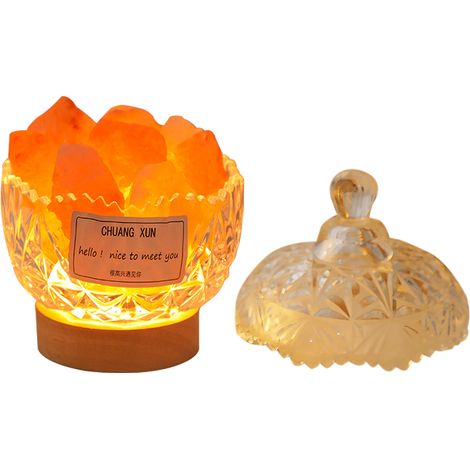 Lampe de Sel Naturelle - Lampe en Verre Orange 10cm x 7.5cm 750g pour Yoga Spa Méditation Aromathérapie - Purification Air Relaxation Décoration Lumière Douce