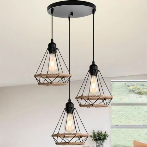 U-Do 3 Luminaires Lustre Suspension Rétro Industriel en Corde de Chanvre E27 Lampe Disque Lustre Créatif design Vintage pour Salon (1/4)