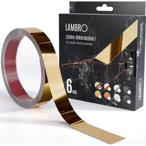 Ilcom striscia decorativa I autodesiva in acciaio inossidabile 28mm x 6000mm x 0,35mm - Oro lucido (1/3)