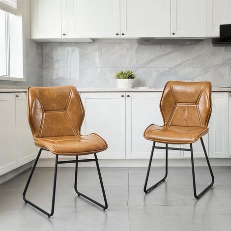 Chaises de salle à manger en simili cuir brun avec piètement (1/5)