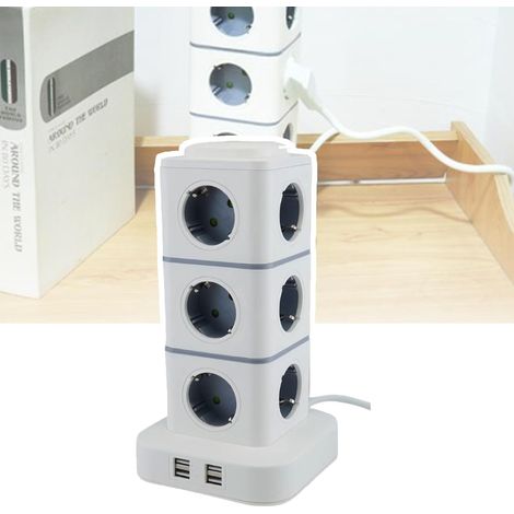 JSSEVN-Multiprise Tour, 2500W, 10A, avec CâBle D'Extension, 4 Ports USB, Compatible avec Divers Appareils, SûRe Et Stable, AdaptéE à La Maison Et Au Bureau