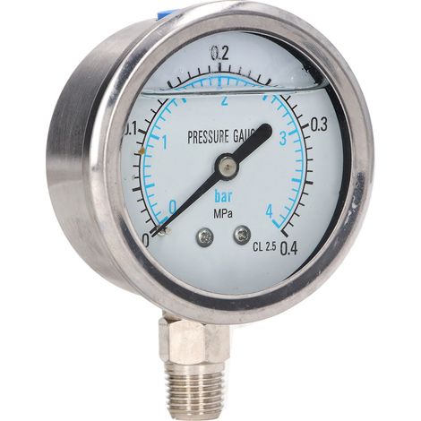Manomètre à vide antichoc radial boîtier acier inoxydable usage industriel domestique 1/4 pouce NPT 00.4 MPa (1/5)