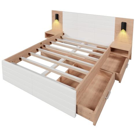 Doppelbett Holzbett Bettanlage mit 2 Schubladen,Modernes Bett inkl. Bettgestell &Lattenrost