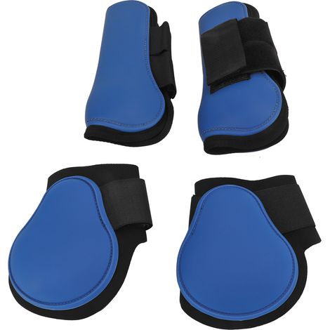 Lot de 4 protège-jambes pour chevaux, confortables et en néoprène PU, pour l'entraînement au saut d'obstacles et aux courses, bleu, taille L. (1/5)