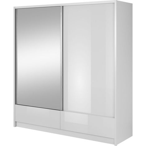 ARIA I Kleiderschrank 204 cm mit 2 schiebetüren, schubladen weiß glänzend