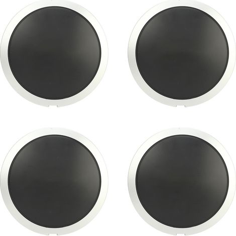 Quatre enjoliveurs chromés disponibles en plusieurs couleurs, 68078419AC. Compatibles avec FIAT 500 2007–2019, jantes blanches et inscriptions blanches. (1/5)