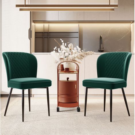Chaise salle a manger velours vert ergonomique metal OKMYHOME (1/4)