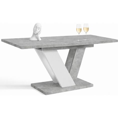 Table à manger extensible DUBLIN Beton et Blanc mat 120 à 160 cm 6 personnes