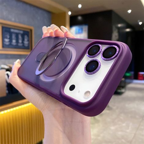 (Violet foncé, iPhone 12 Pro) Étui de téléphone à chargement sans fil magnétique avec support anneau et protection pour l'appareil photo.