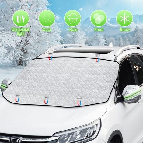 GROOFOOE Couverture Pare-Brise Voiture Films de Protection Antigel avec Magnétique Couverture Pare Brise Protection Universelle pour Voiture Anti Givre Neige Glace Pluie Soleil 147 x 120 CM (1/5)