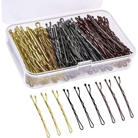Lot de 150 Épingles à Cheveux Multicolore (50 Or + 50 Noir + 50 Marron) 5cm avec Boîte - Kit Pince Plate Cheveux Polyvalent