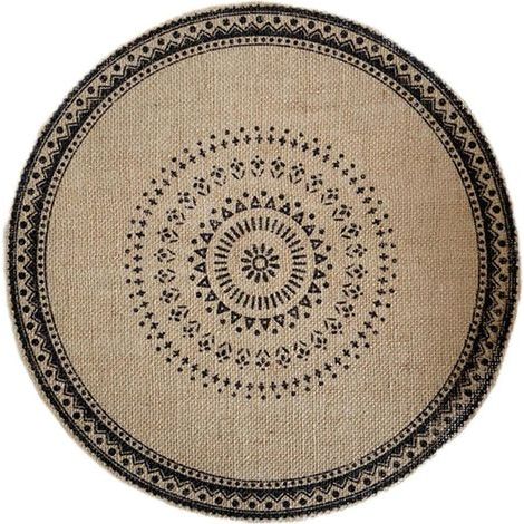 Mantel individual redondo de yute tejido con flecos de 38 cm, estampado natural, antideslizante, resistente al calor, para mesa de cocina, cojín ecológico. (1/5)