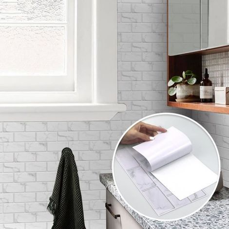 6 pcs Stickers Carrelage Dalle PVC Adhesive Autocollants de Carreaux de Mur Imperméables et Durables Peler et Coller des 30x15cm-Ywey (1/4)