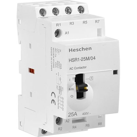 Contacteur AC modulaire domestique HSR1-25M/04, 25A, 4 pôles, 4NC, quatre bobines normalement fermées, 220 V AC, montage sur rail DIN 35 mm, avec interrupteur de commande manuel (1/5)