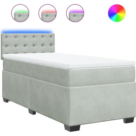 Lit simple Lit adulte Sommier à lattes de lit et matelas Gris clair 80x200 cm Velours (1/5)
