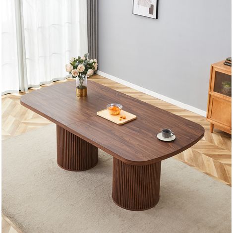 Table de salle à manger oval MDF color nogal para 6-8 personas con base acanalada (1/5)