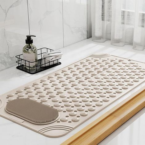Tapis Douche AntidéRapant avec Ventouses et Trous Drainage, Massage des Pieds Exfoliant(Beige,20 32inch) (1/5)