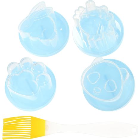 Cuiseur à œufs vapeur antiadhésif avec 4 moules bleus et un pinceau à huile en silicone, couleur aléatoire, pour micro-ondes et cuisine à la maison