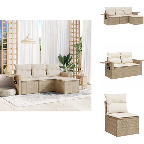 Salon de jardin avec coussins 4 pcs beige résine tressée - Salon De Jardin - Meuble De Jardin - Canapé Extérieur - Ensemble Salon - Rattan Imitation (1/5)